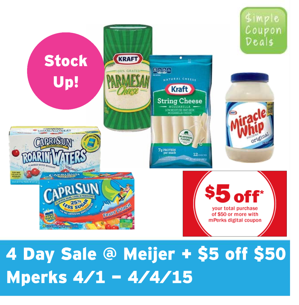 4 Day Sale Meijer + 5 off 50 Mperks 4/1 4/4/15 Simple Coupon Deals